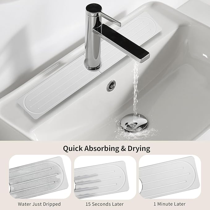 Stone Faucet Mat for Kitchen Sink, Diatomite Fast Drying Absorb Moisture Tray