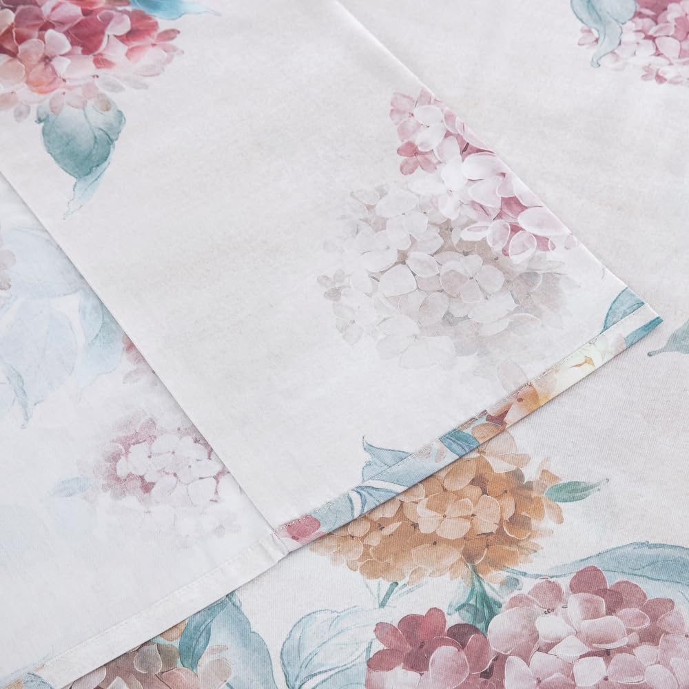 DAUAOTO King Size Printed Sheets Set, 100% Cotton Bedding Sets, Up to 14" Deep Mattress, Floral Pattern Bedlinen Set, Hydrangea Blush