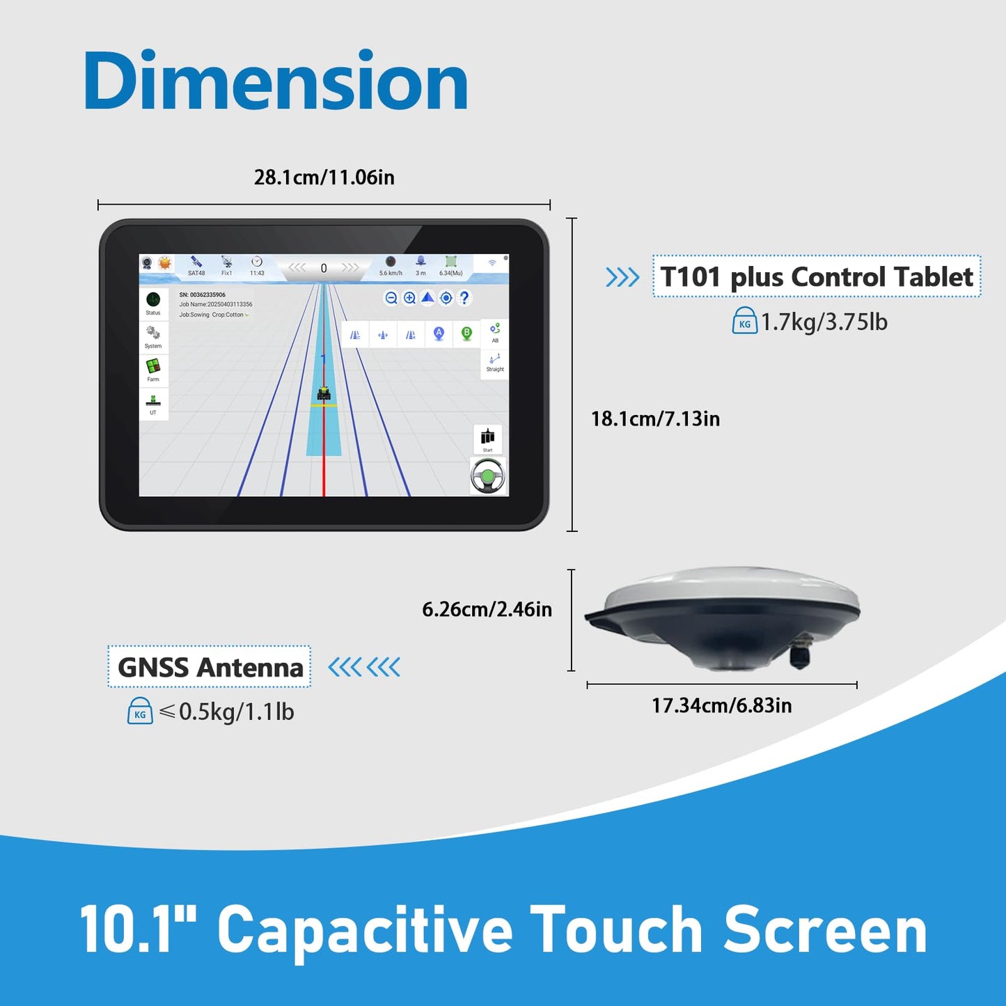 Tractor Guidance System with Precision AG Software, Android10 Tablet, 1-inch by CORS, 4-inch by PPP Connection, A-B line Guidance Compatible with Any Tractor CAT. John-Deere...JY100 Plus