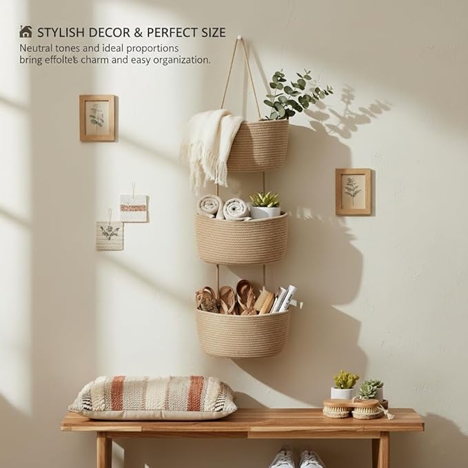 Over the Door Organizer, 3-Tier Hanging Storage Basket