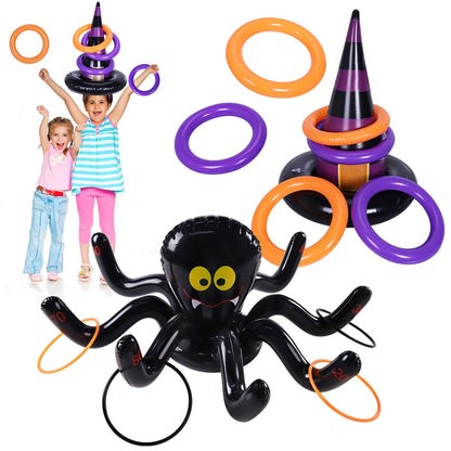 Max Fun Halloween Ring Toss Games Inflatable Spiders Ring Toss Witch’s Hat Toss Game for Kids Halloween Party Favors Supplies Indoors Outdoors Party Games