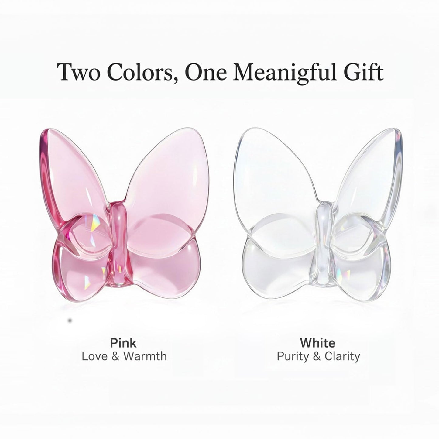 BJSYLTEK 2 Pack Crystal Butterfly Figurines, Glass Butterfly Figurines Decor for Home Office Desk, Handcrafted Crystal Animal Figurines, Butterfly Gifts for Women, (Pink + White)