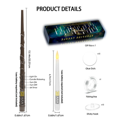 Lezonic Floating Candles with Wand Remote, Set of 12 Magic Flameless Candles Battery Operated, Flikering Hanging LED Taper Candlesticks Halloween Decorations, 0.51" x 6.7"