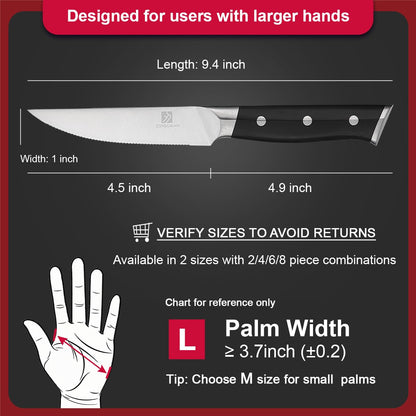zongchuan Steak Knife,4.5inch Steak Knives Set of 2,High-Carbon Stainless Steel Knife Set,Serrated Blade Sharp Knives,Dishwasher Safe,Ergonomic Black Handel,Full Tang Design With Excellent Gift