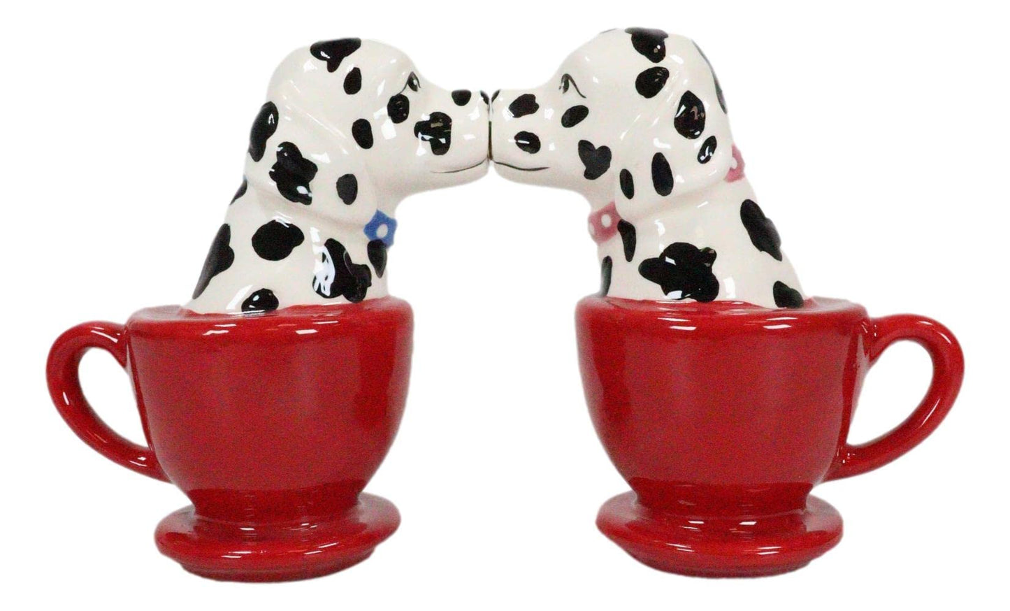 Ebros Ceramic Fire Station Teacup Dalmatian Dogs Pedigree Dog Breed in Tea Cups Salt and Pepper Shakers Figurine Set Pet Pal Pups Puppy Love Male Female Dog Decor Kitchen Dining Table Accessory