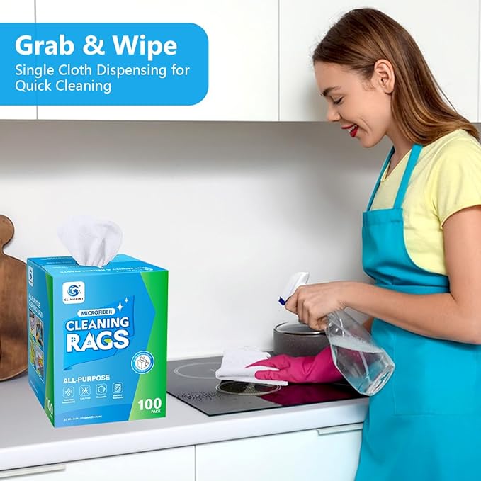 GLIMGLINT White Microfiber Cleaning Cloth, 100 Pack Cleaning Rags, Ultra