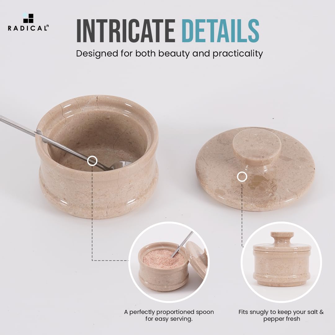 Radicaln Marble Salt Cellar with Lid 4" Inch Verona Handmade Salt Jar & Spice Storage Containers For Kitchen Countertop, Ideal Sugar Bowl & Salt dish For Table