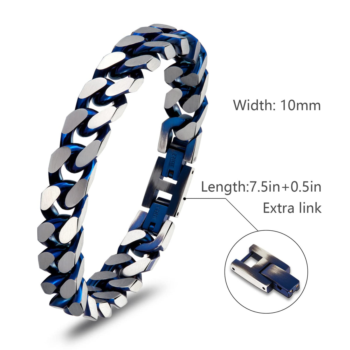 LUCKY2+7 Bracelets for Men-Stainless Steel Fold Over Clasp Cuban Chain Mens Bracelet