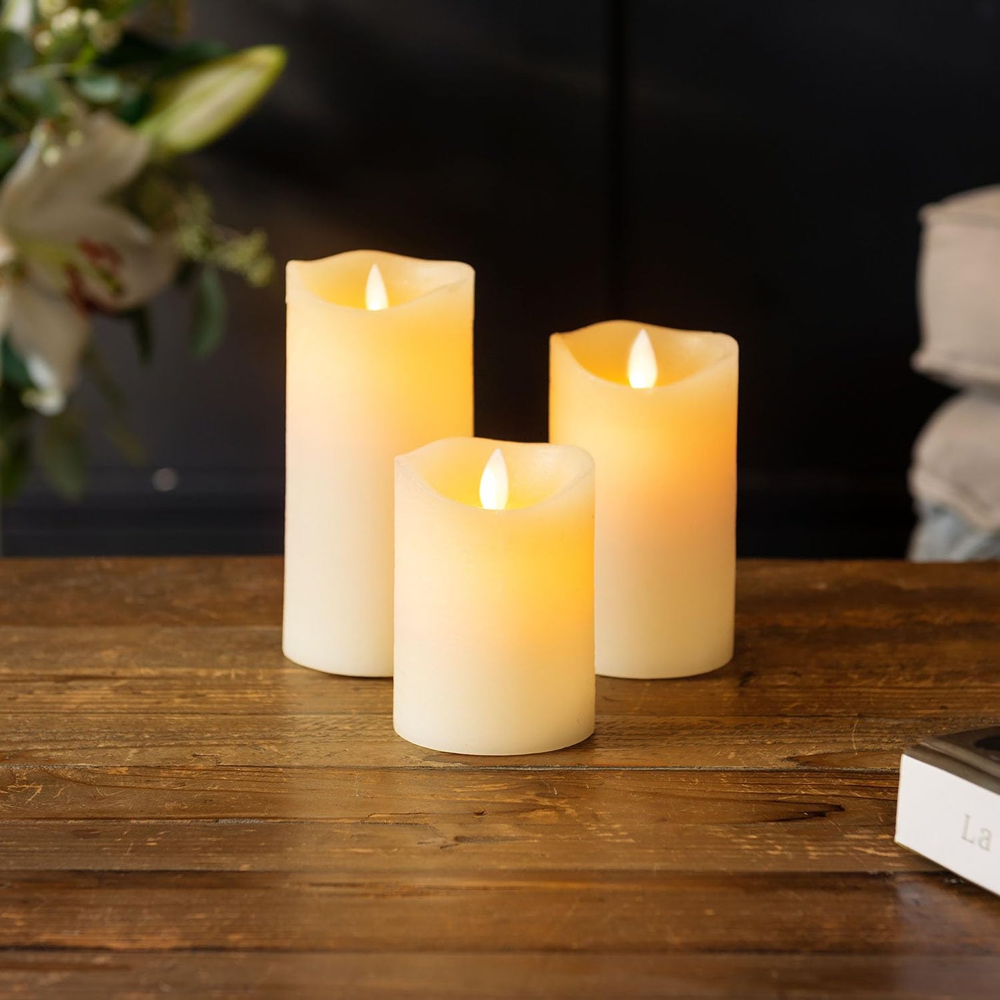 CHRISTOW Flameless LED Candles Battery Operated Real Wax Flickering Flame Set of 3