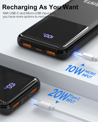 ARINTA Power Bank Portable Charger 10000mAh PD 22.5W Battery Pack, LED Display & USB-C in/Out, Travel Essentials, Compatible for Smartphones, Tablets & More (Black)