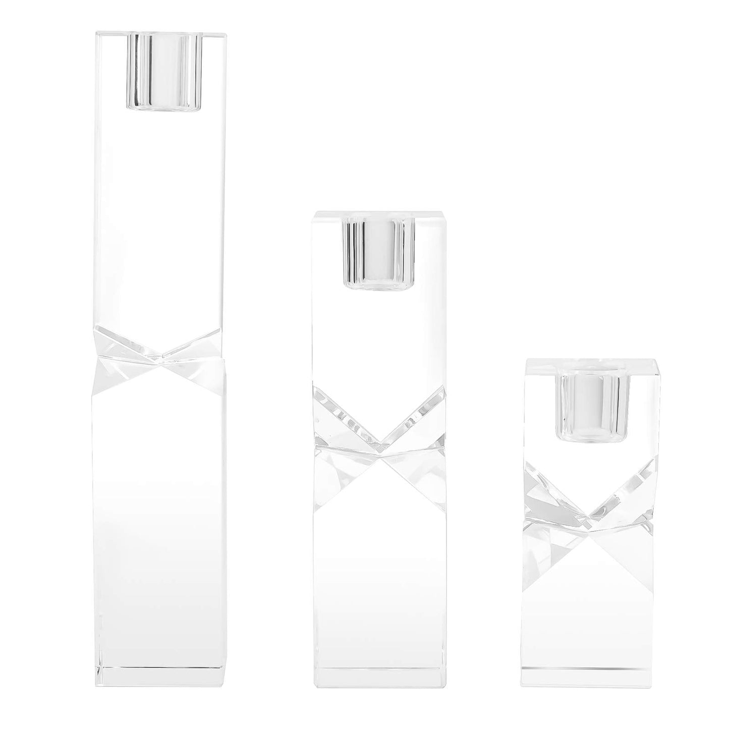 DONOUCLS Crystal Candle Holders Set of 3, Clear Taper Candle Holder Decor, Table Centerpieces for Home Party and Wedding Decoration(3.9''/5.9''/7.9'' Height)