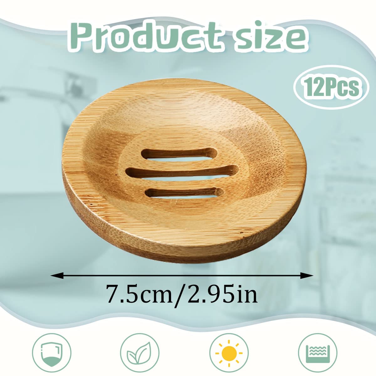 12 Pcs Bamboo Soap Dishes, Wooden Soap Tray Soap Holder, Shampoo Bar Holder Bar Soap Holder for Bathroom, Kitchen (Round)