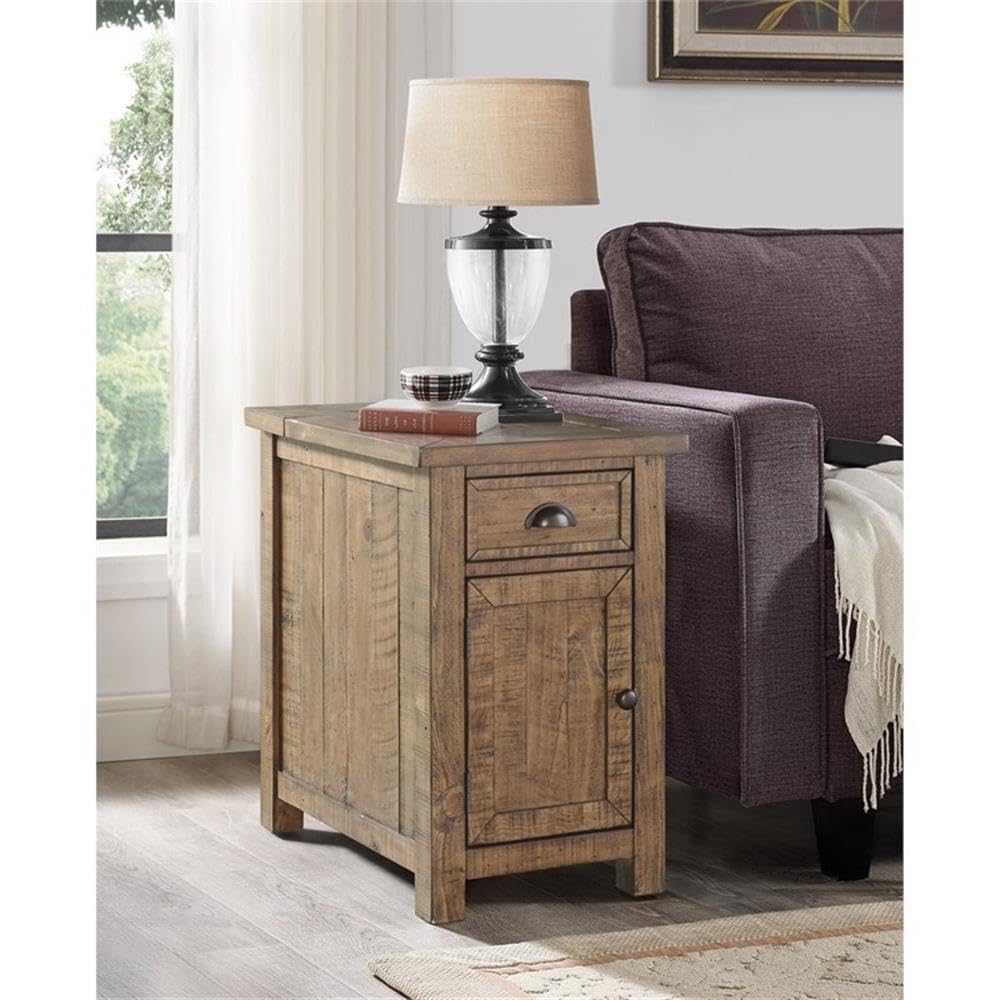 Martin Svensson Home Monterey Chairside Table - Natural - Coastal Multi-Use Table with Charging Station and Drawer for Bedroom or Living Room