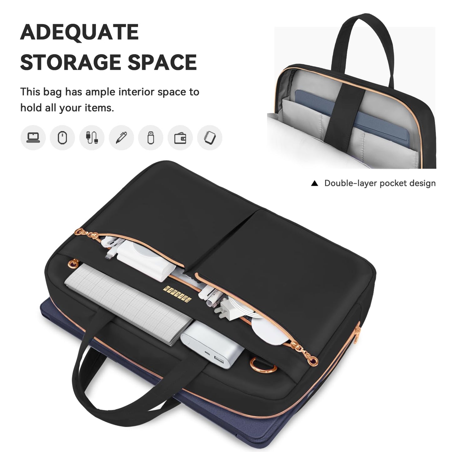 Ferkurn Laptop Bag Case 15 15.6 16 inch Briefcase for Women Men Compatible with 15"/16" MacBook Pro/Air M3/M2/M1, 15" Surface Laptop 6/5/4 Book 3/2, XPS 15, HP Pavilion, Acer, ASUS, Samsung,Black