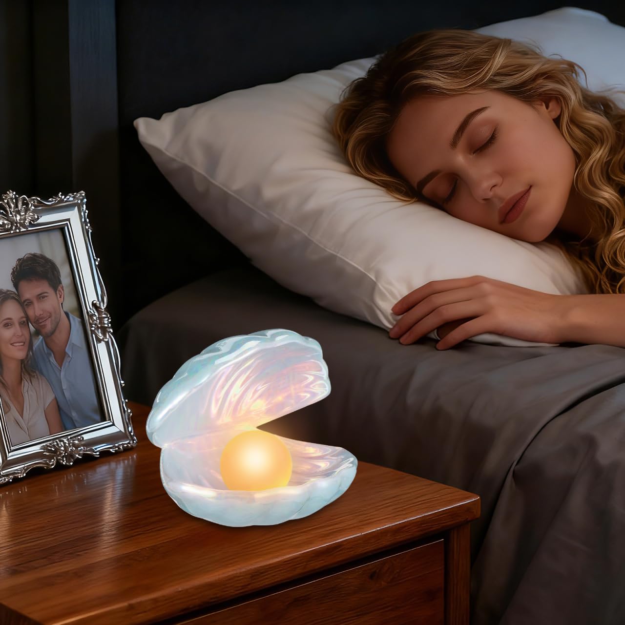 TOYANDONA Shell Lamp Ornaments Decorative Pearl Shell Night Light Table Lamp for Bedroom Living Room 5.31X5.51X6.49 Inch Cozy Home Light Decor