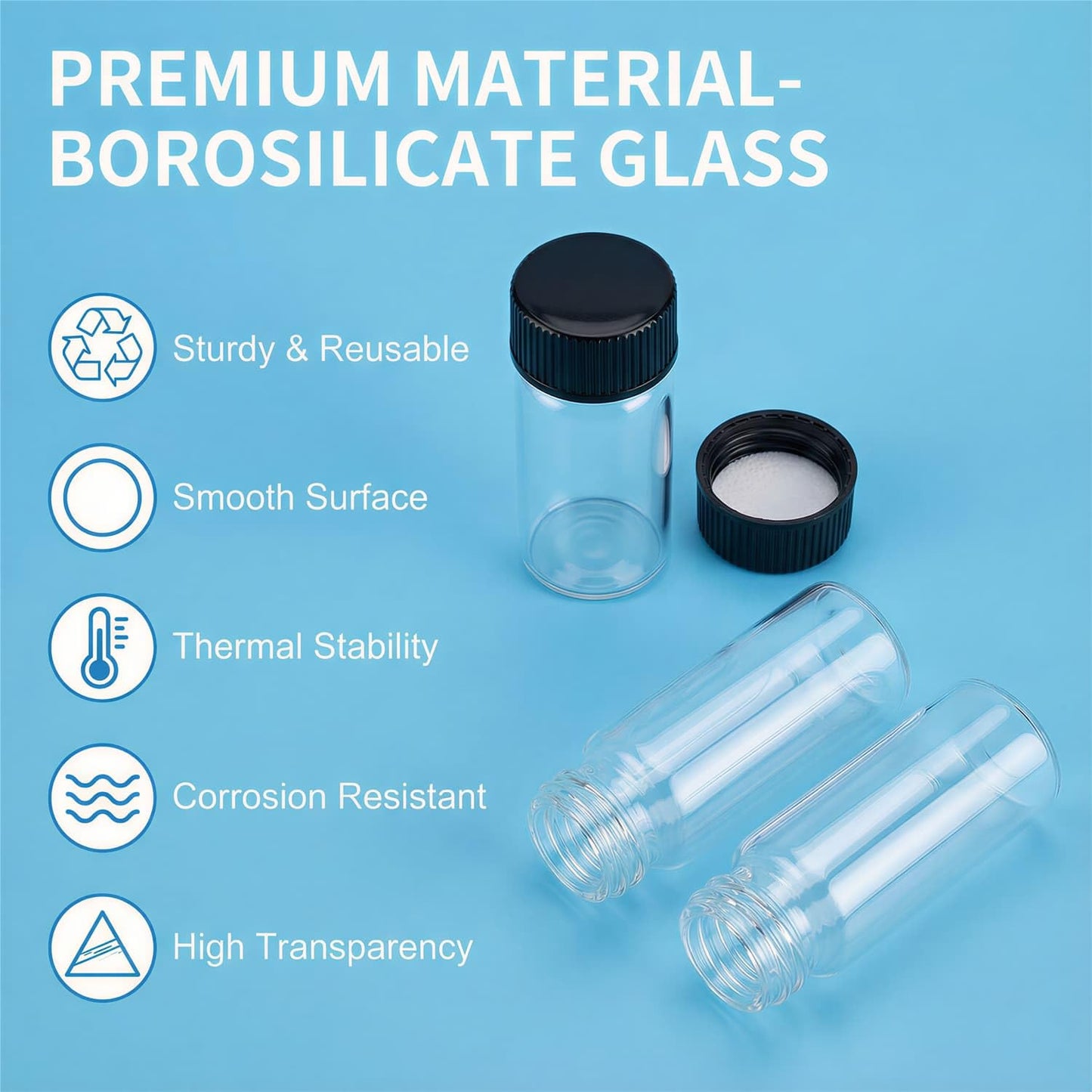 100Pcs 5ml 1Dram Glass Bottles with Black Caps - 1/6 oz Small Travel Vials for Essential Oil Blends, Serums & Cosmetic Samples - Refillable Clear Empty Jars for Wedding Favors, Potions, and Art Crafts