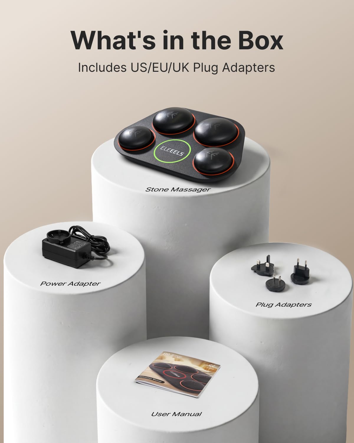 Eleeels Electric Hot Stones Massage Set, 4Pcs Basalt Hot Stones Portable Warmer Kit with 3 Adjustable Temperatures for Back Neck Shoulder Pain Relief, Sore Muscle & Fatigue, Home Spa