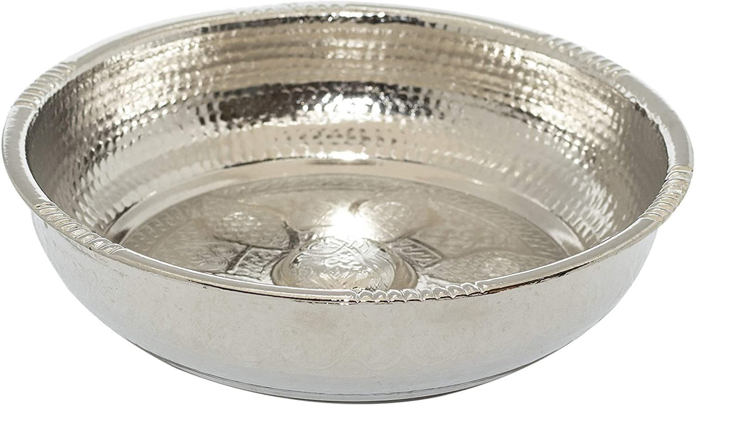 IEATWORLD Turkish Authentic Copper Bath Bowl & Hammam Bowl Silver Zinc Diameter 7.87" Height 2.36"