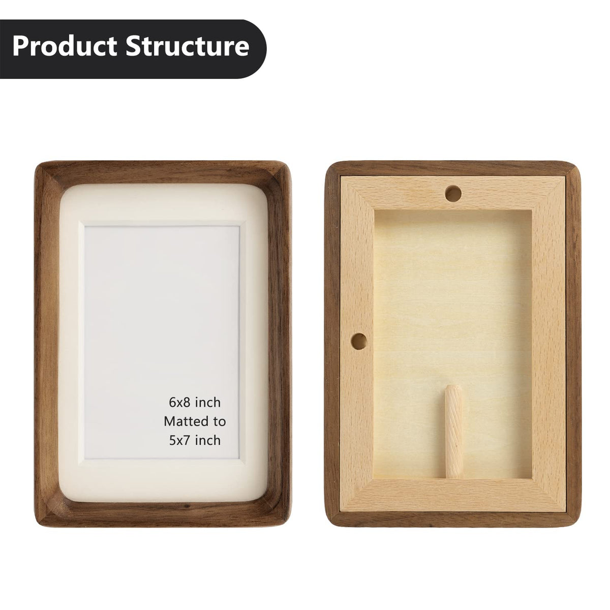 Moudra Handcrafted Solid Wood Picture Frame with Mat for Wall or Tabletop Display, Perfect for Photos and Artwork. (Walnut, 6"x8" matted to 5"x7")
