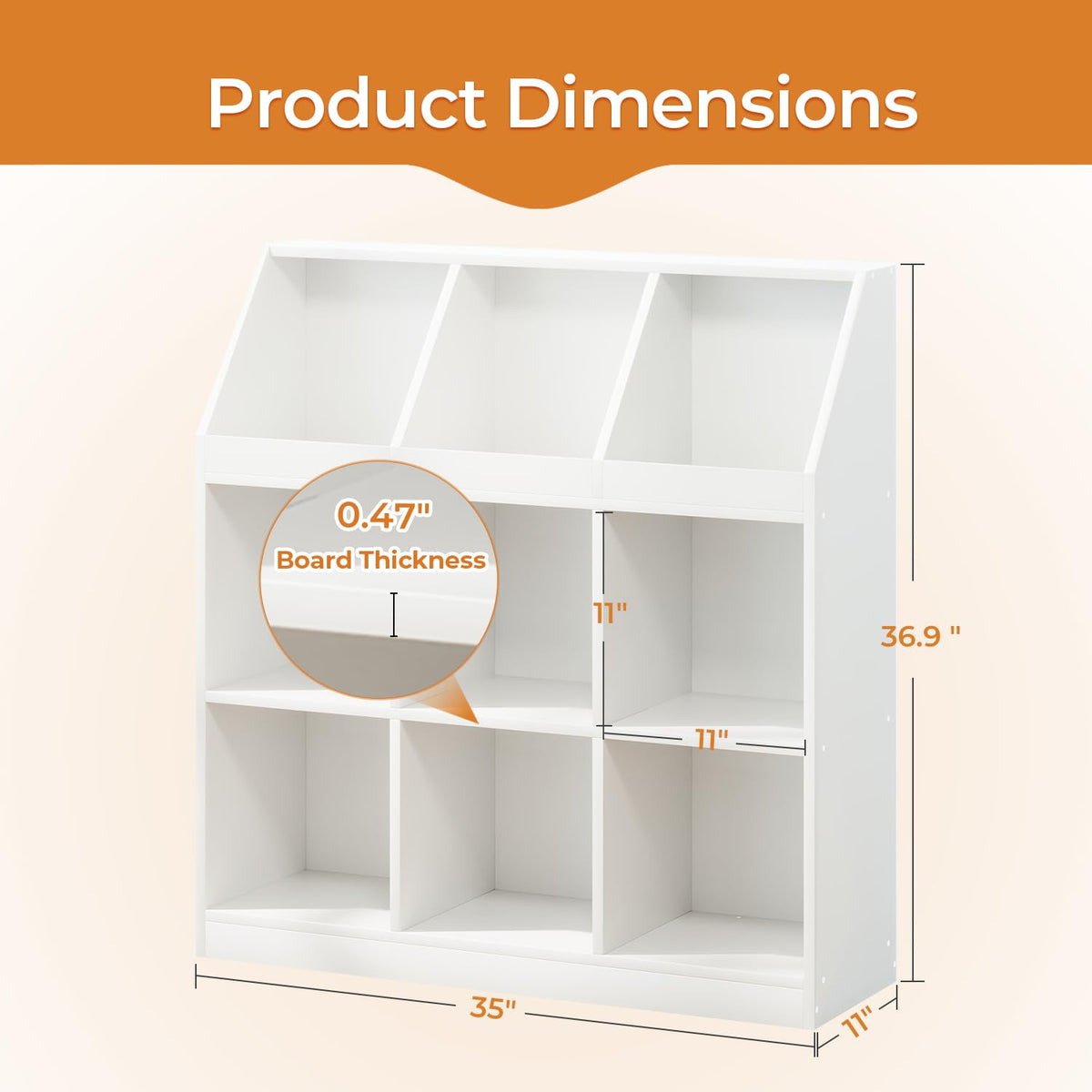 NELYE 9-Cube Wooden Storage Bookcase - 11-Inch Open Shelf Cabinet, Simple Modern Bookshelf Organizer for Home Office, Living Room, White