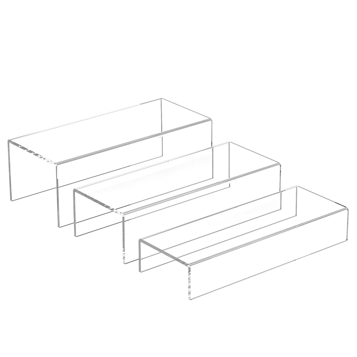Sezanrpt Clear Riser Display Shelf 3pcs, Desktop Rectangular Acrylic Display Shelves Storage Organizer, Acrylic Stands for Funko Pop Figure, Bags, Shoes, Spice Jars, Skincare, Cosmetics - 12-2'', 3'',