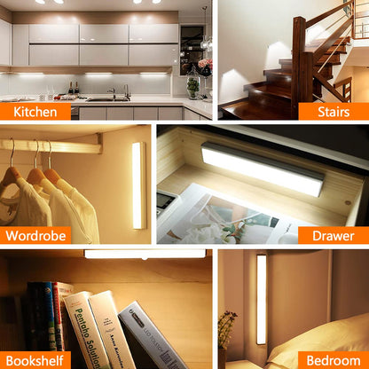 6 Pack Motion Sensor Closet Lights, 12 LED Stick-on Anywhere Magnetic Portable Wireless LED Under Cabinet Lights, Rechargeable Battery Night Light Bar for Closet Kitchen Hallway Stair(Daylight White)