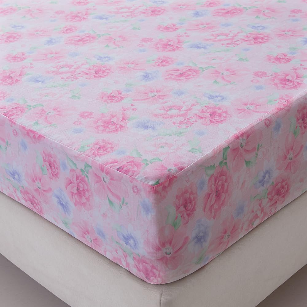 NATURETY Bedding Fitted Sheet with Deep Pocket,Pink Floral Printed Fabric Bed Sheets(Pink Flower,Twin)