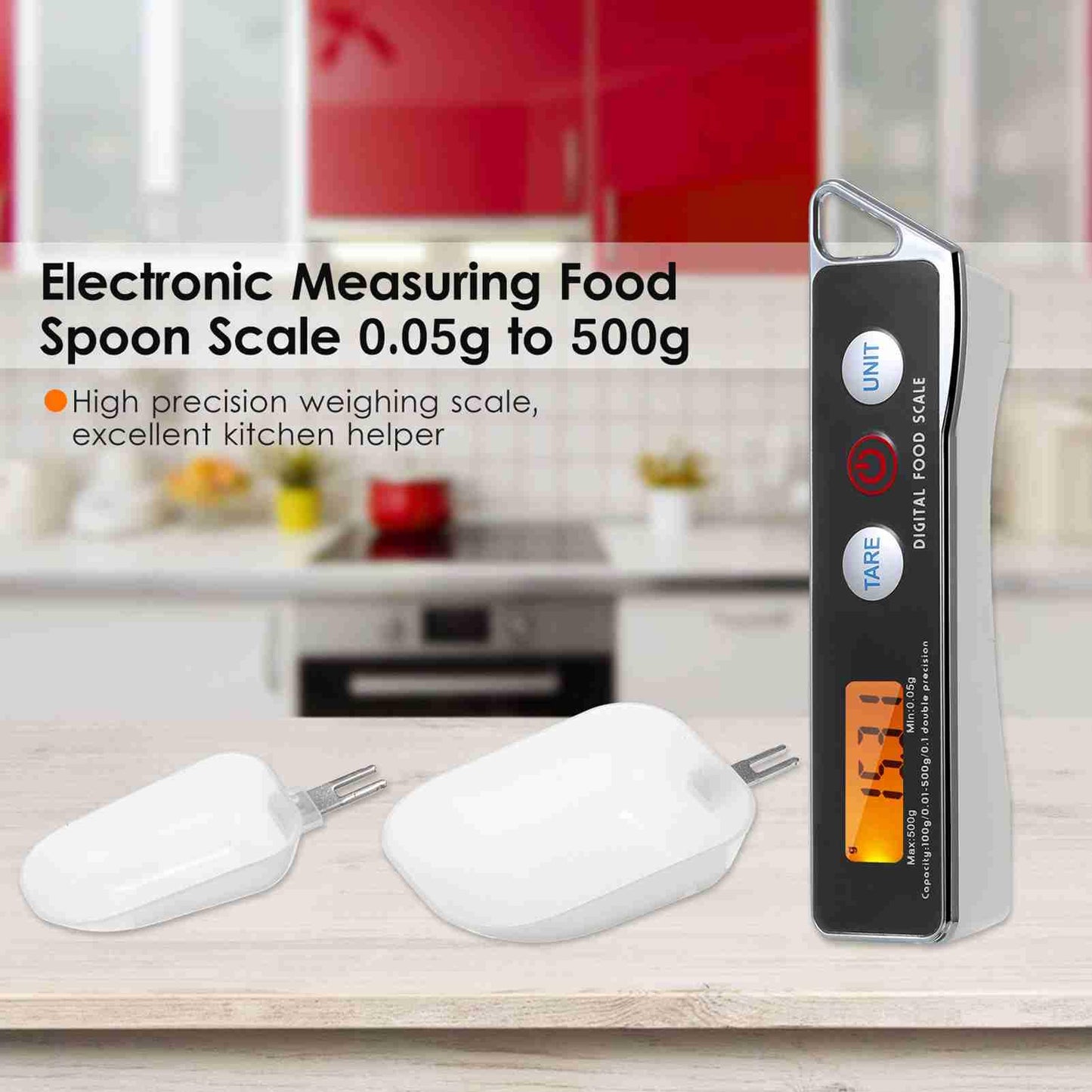 Digital Spoon Scale Electronic Measuring Spoon Scale with LCD Display, Electronic Measuring Spoon Scale Food Tare Function Capacity 0.05g to 500g g Kitchen Food Weighing Spoon Scale (Black)