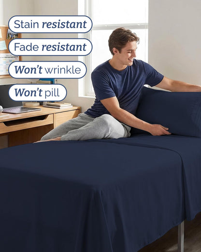 Twin XL Size 3 Piece Sheet Set - Comfy Breathable & Cooling Bed Sheets Set - Hotel Luxury Bedding for Women, Men, Kids, Teens, Boys & Girls - Deep Pockets, Soft, Wrinkle Free - Oeko-Tex - Navy Blue