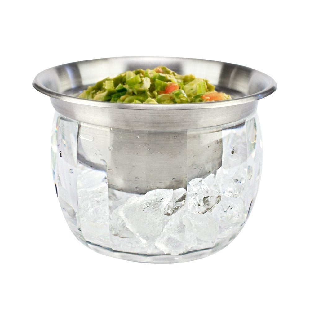 RUAFOX Dip Bowl On Ice- Chip and Dip Serving Set - Stainless Steel Chilled Serving Dish with 22 oz. Acrylic Ice Bowl - Perfect for Cold Shrimp, Guacamole, Dips