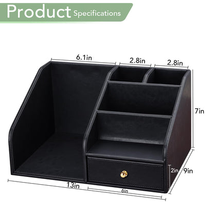 GORESE PU Leather Desk Organizer, File Organizer with Drawer and 4 Compartments, Desktop Organization with Magazine file Holder for Office Supplies, Elegant Gift for Men Who Have Everything, Black