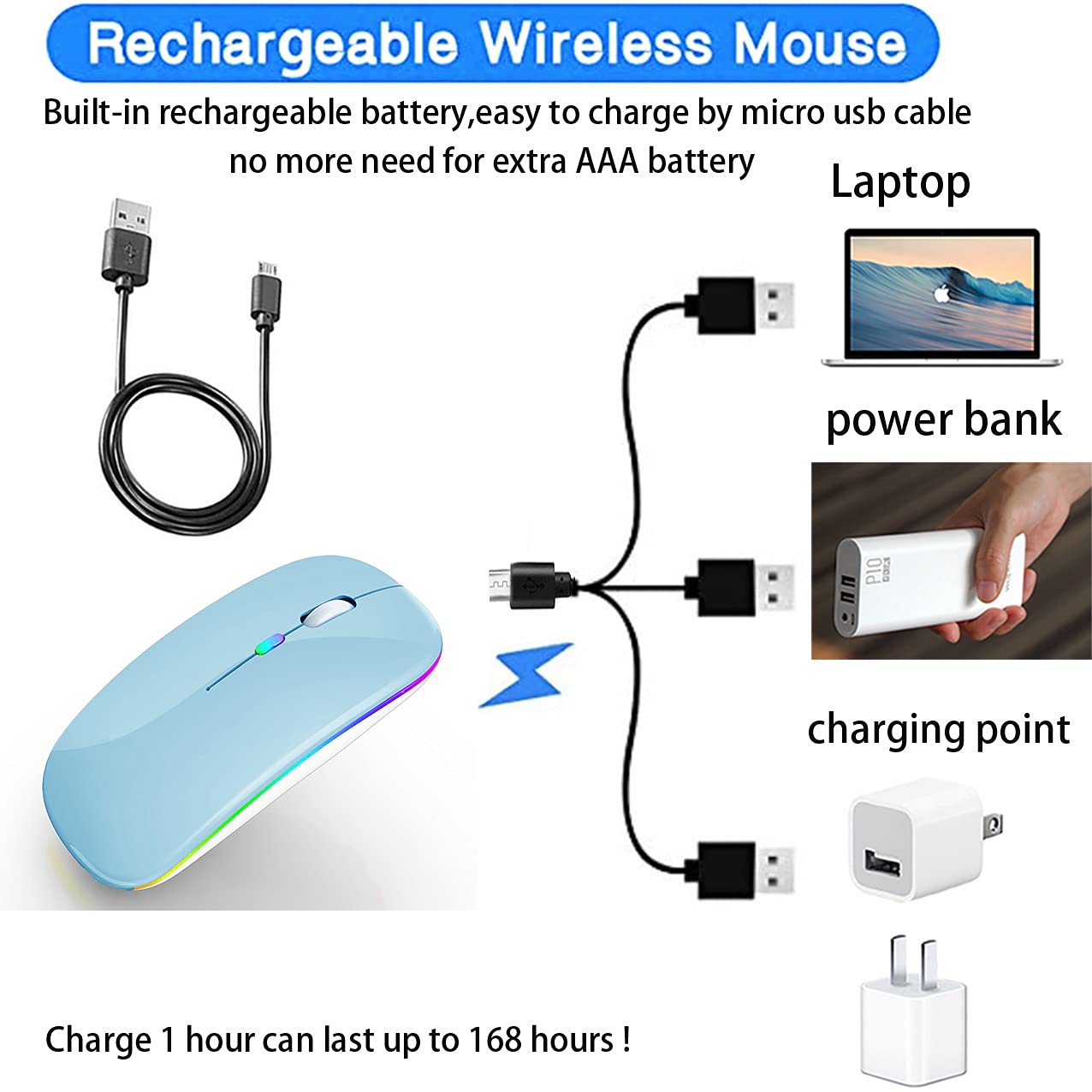 Bluetooth Wireless Mouse for Laptop mac MacBook ipad MacBook air MacBook pro pc Desktop Computer Windows Chromebook Notebook (Silver)