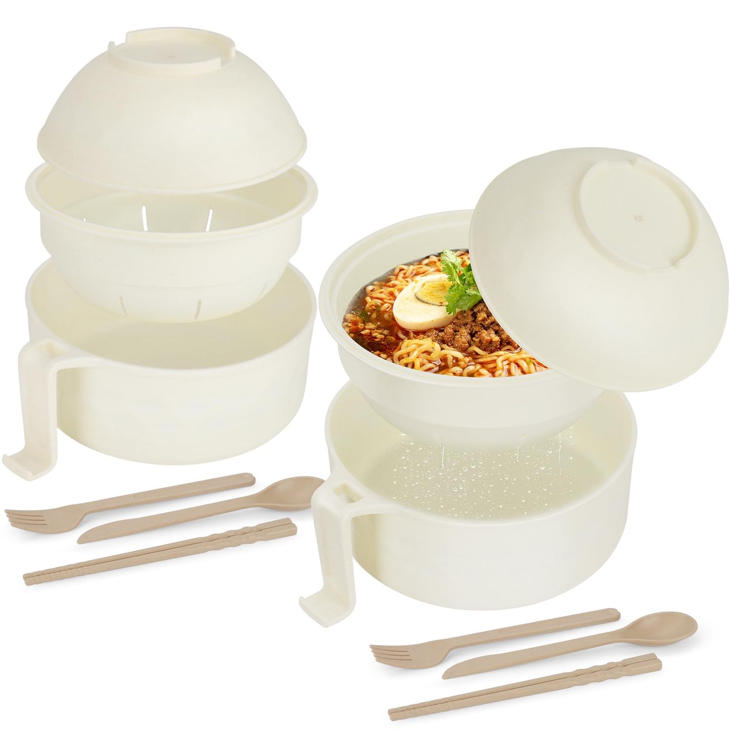 UUGLAM Ramen Bowl Set of 2, Ramen Cooker 33 oz, Ramen Bowls with Chopsticks and Spoon, Microwave Pasta Cooker, Ramen Bowl Microwave Gift College Dorm Essentials for Girls Guys (White)