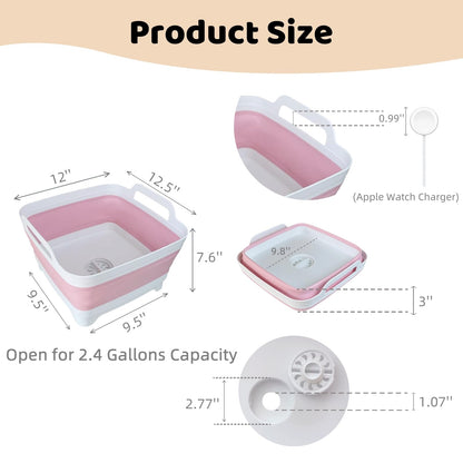 Collapsible Wash Basin for Baby Bottles - 2.4 Gallons Portable Wash Bin for RV Camping Sink, Space-Saving Dish Tub (Gray)