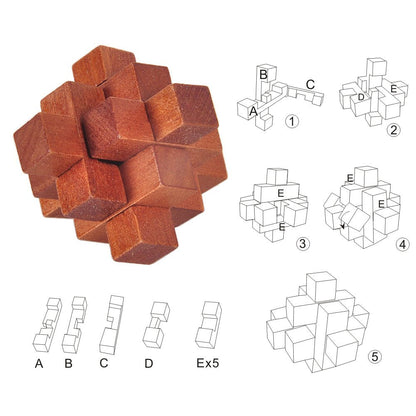 Gracelaza 6pcs Wooden Blocks Brain Teaser Puzzles Set 3D Interlocking Wood Jigsaw Games - Ideal Mind Toys and Gift for Kids and Teens