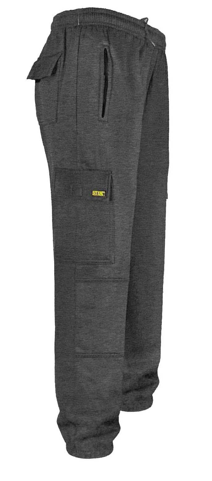 SITE KING Mens Cargo Combat Work Tracksuit Jogging Bottoms with Knee Pad Pockets Size S to 5XL Fleece Pants (Large - 38/40 Waist, Charcoal)