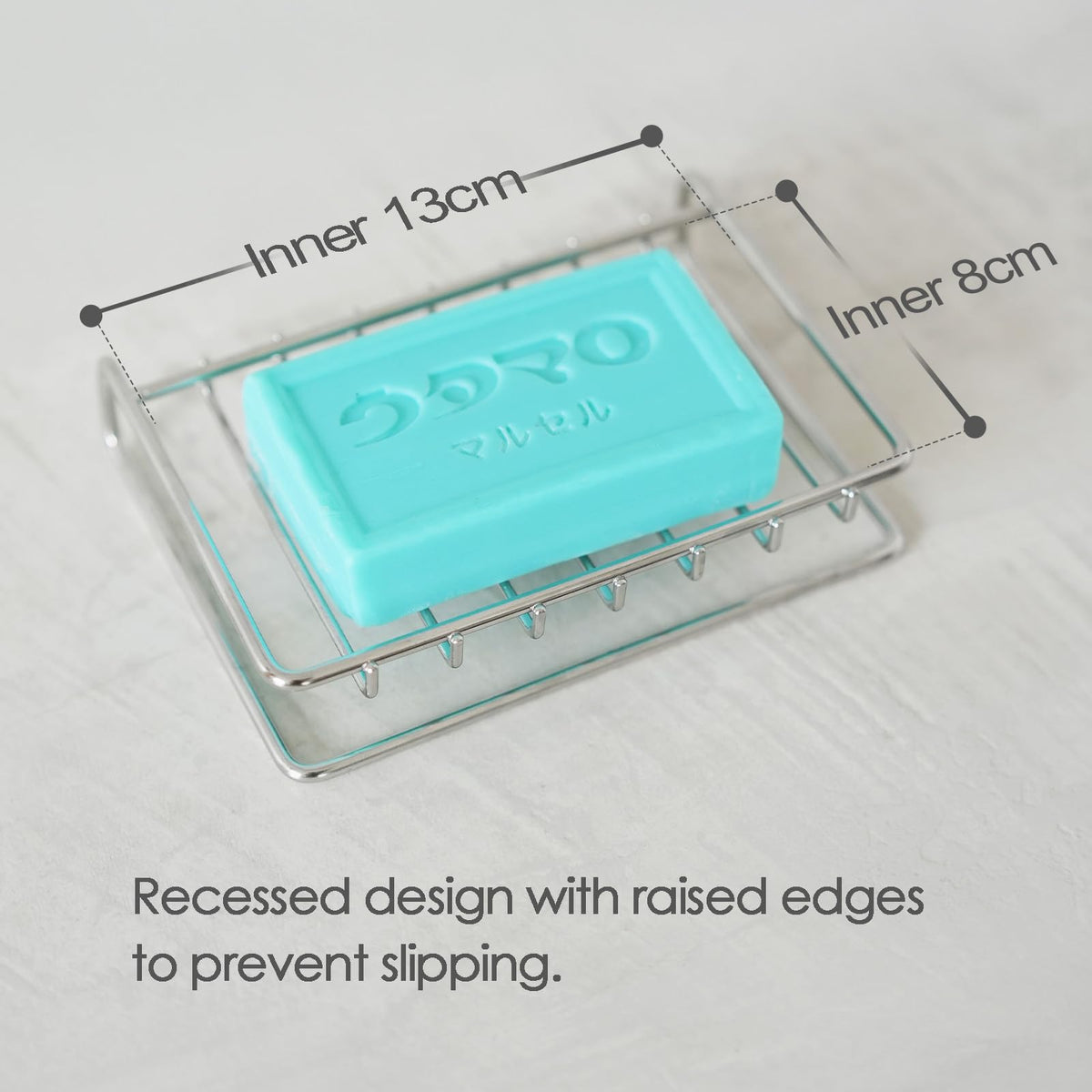 Shimoyama Stainless Steel Soap Dish with Drip Tray for Bathroom Sink, Kitchen and Shower - Quick Drying Soap Holder Keeps Counter Clean and Organized