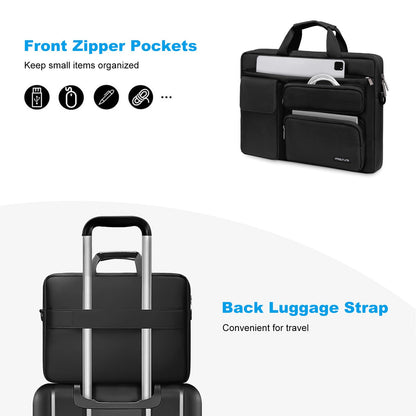 MOSISO Laptop Bag 16 inch, 15-15.6 inch Computer Shoulder Bag Compatible with MacBook Air 15 M4 M3 M2/Pro 16 M4 M3 M2 M1, Notebook &2 Raised&1 Flapover&1 Horizontal Pocket&Handle&Belt, Black