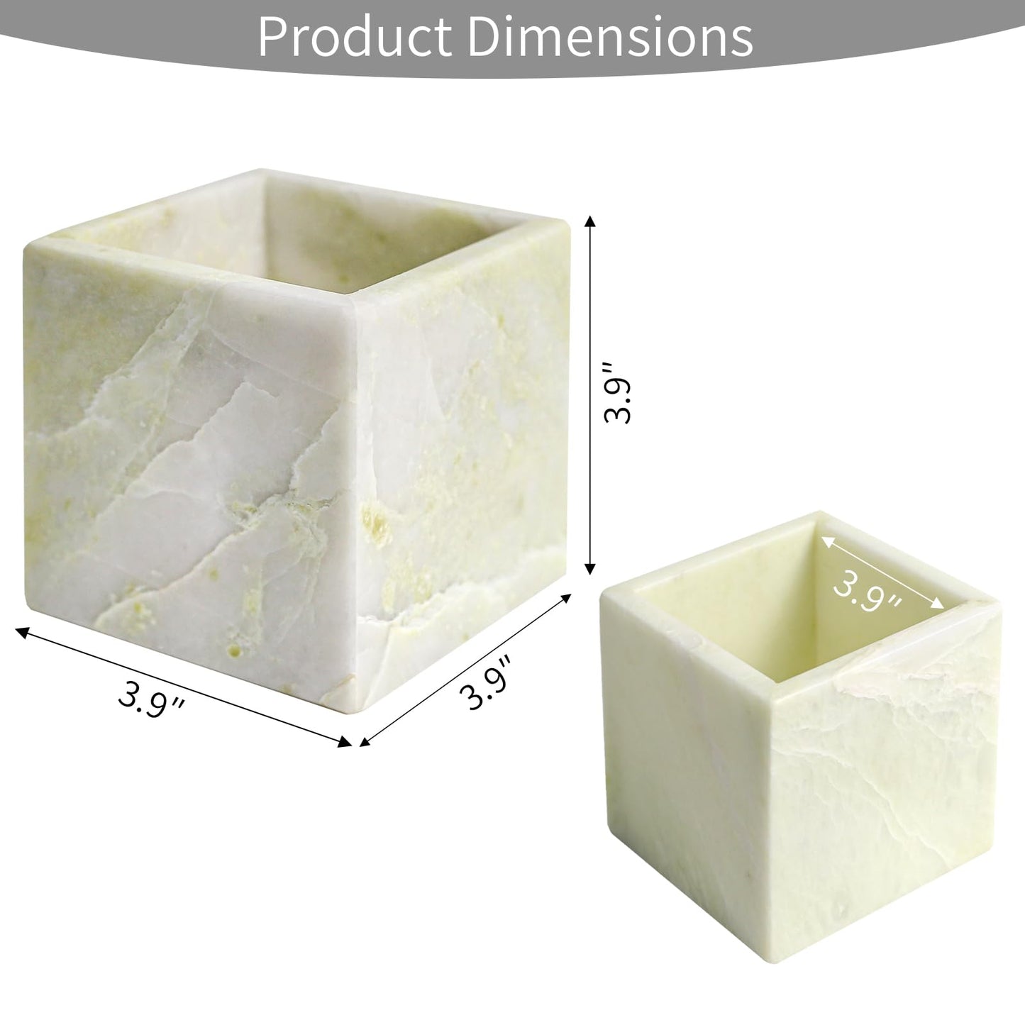 Natural Marble Makeup Brush Holder for Vanity, Toothbrush Holder for Bathroom, Luxurious Countertop Organizer, Green Bathroom Accessories Square