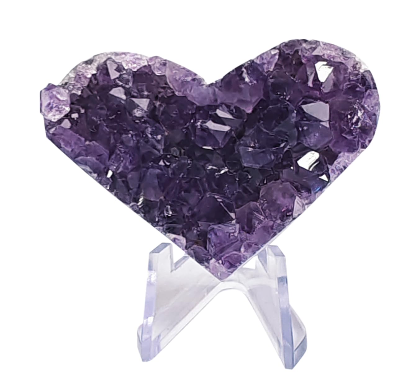 Luckeeper Crystals and Healing Stones Heart Crystal Amethyst Cluster Geode Raw Stones with Display Stand for Home Decor, Meditation, Spiritual Energy, 1Pc 2.34"-2.75"
