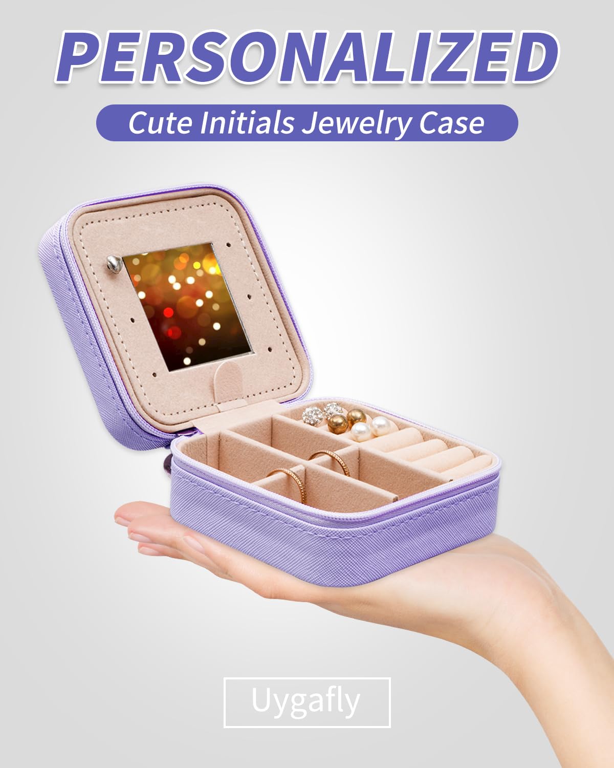 Uygafly Travel Jewelry Case - Personalized Jewelry Box for Women,Small Jewelry Organizer Cute Jewelry Organizers and Storage Aesthetic,Travel Essentials Birthday Gifts for Girls Women | Lavender,L