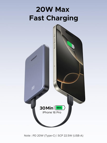 UGREEN Power Bank 10,000mAh 22.5W, Compact Portable Charger USB-C PD3.0 Travel Fast Charging Battery Pack with Digital Display for iPhone 17/16/15/14/13/12 Pro Max, Galaxy S25/S24 Ultra