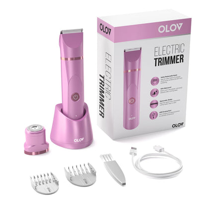OLOV Electric Body Hair Trimmer - Groin Trimmer for Men - Bikini Trimmer Women - Wet/Dry Shaver Groomer, Replaceable Ceramic Blade Heads, USB Recharge Dock, Waterproof Hygiene Razor,Black