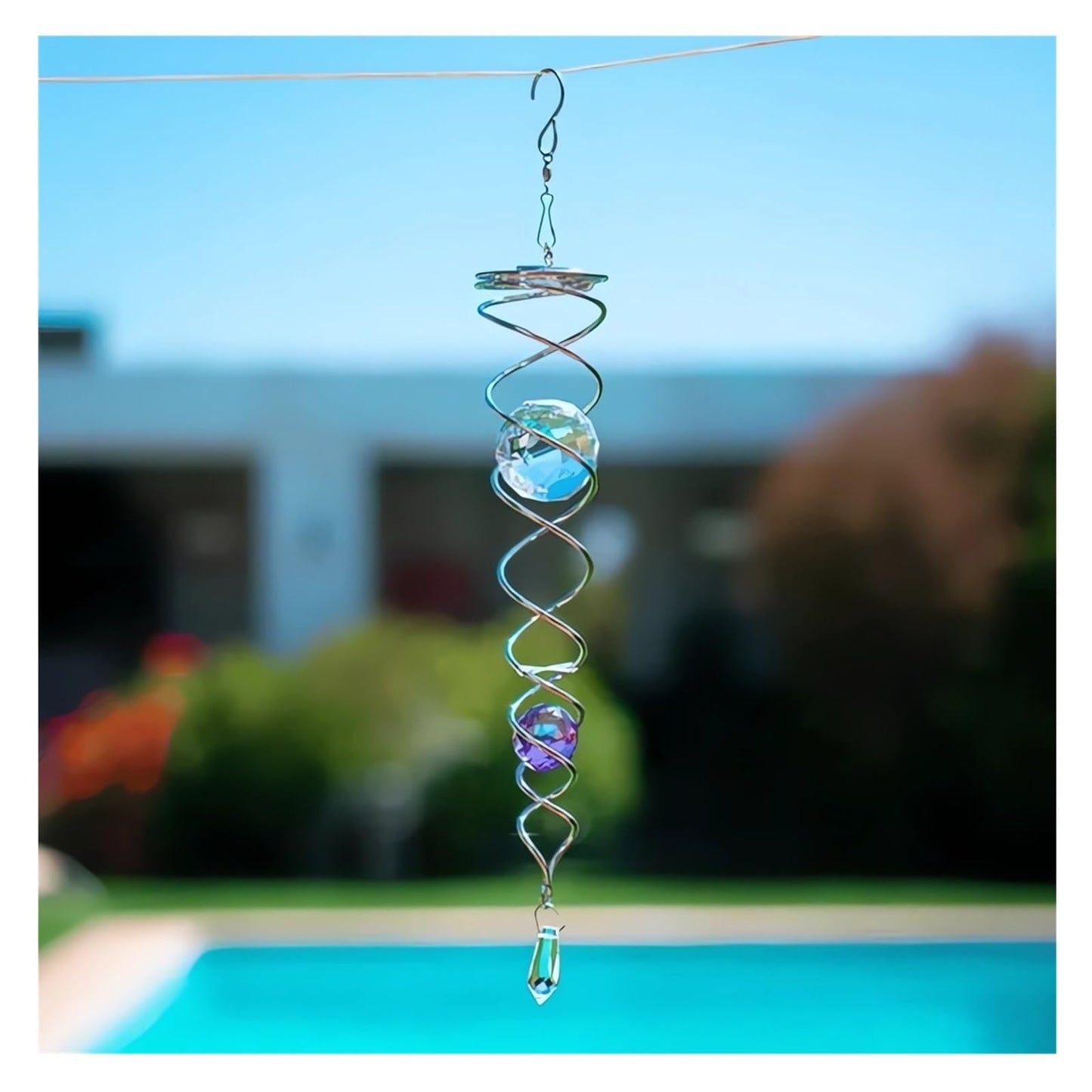 Decorative Spiral - 2024 New Gazing Ball Spiral Tail Wind Spinner Stabilizer, Spinfinity Designs Hanging Kinetic Wind Spinners Decorative Spiral Crystal Sun Catchers Rainbow Maker (Purple, 12in)