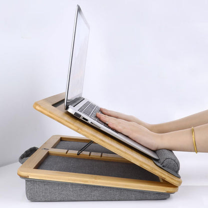 SANJIMO Adjustable Lap Desk for Laptop with Cushion, Bamboo Laptop Stand with Anti-Slip Strip Tablet Phone Holder, Fits up to 15.6 inch or 14 inch with Mouse Space