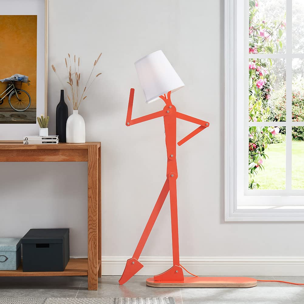 HROOME Cool Tall Floor Lamp for Bedroom, Living Room, Office, Kids Bedside - Unique Corner Decorative Reading Wood Standing Light with Creative Swing Arm Design - Orange Bulb Included