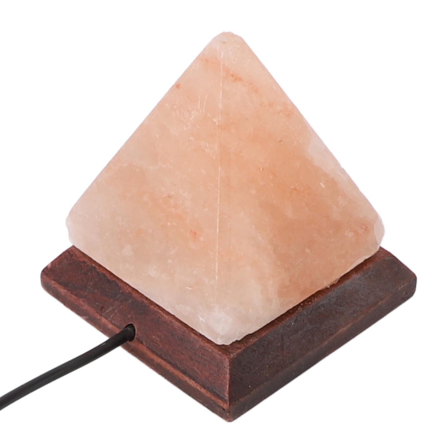 Handcrafted Himalayan Salt Pyramid Lamp with USB RGB Base Wooden Stand Mood Light for Bedroom Office Meditation Space