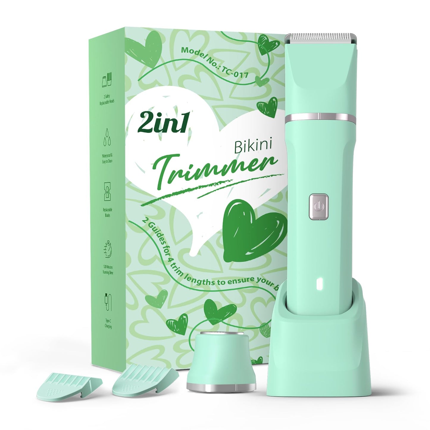 Bikini Trimmer for Women - Painless Electric Razors for Silk Skin,Cordless Body Shaver for Trip,Replaceable Lady Facial Razor, IPX7 Waterproof&Easy Cleaning, Ceramic Blade, USB Charge Dock Pink