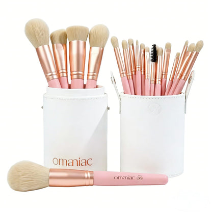 OMANIAC 20Pcs Makeup Brush Set Professional - Cruelty-Free Beauty Gift Kit for Beginners & Women - Premium Synthetic Foundation Eyeshadow Blending Face Powder Brushes with Travel Case (Pink)