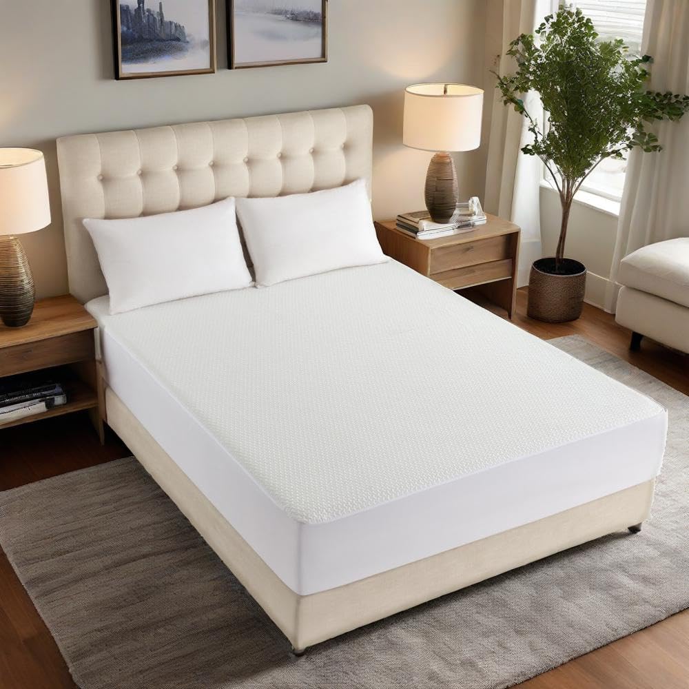 JOSOP 100% Waterproof Queen Mattress Protector,Breathable Cooling 3D Air Bamboo Viscose Mattress Pad Cover,6"-16'' Deep Pocket Fitted Sheet,Noiseless Machine Washable Queen Size Mattress Protector